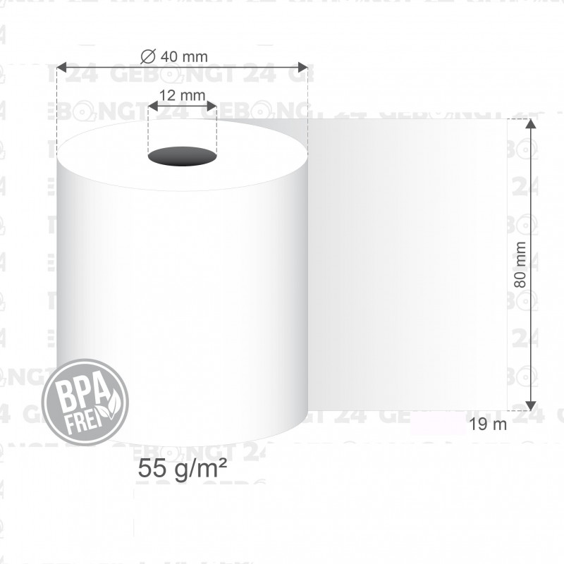  80x19x12 Rouleauc papier thermique pour imprimante mobile 