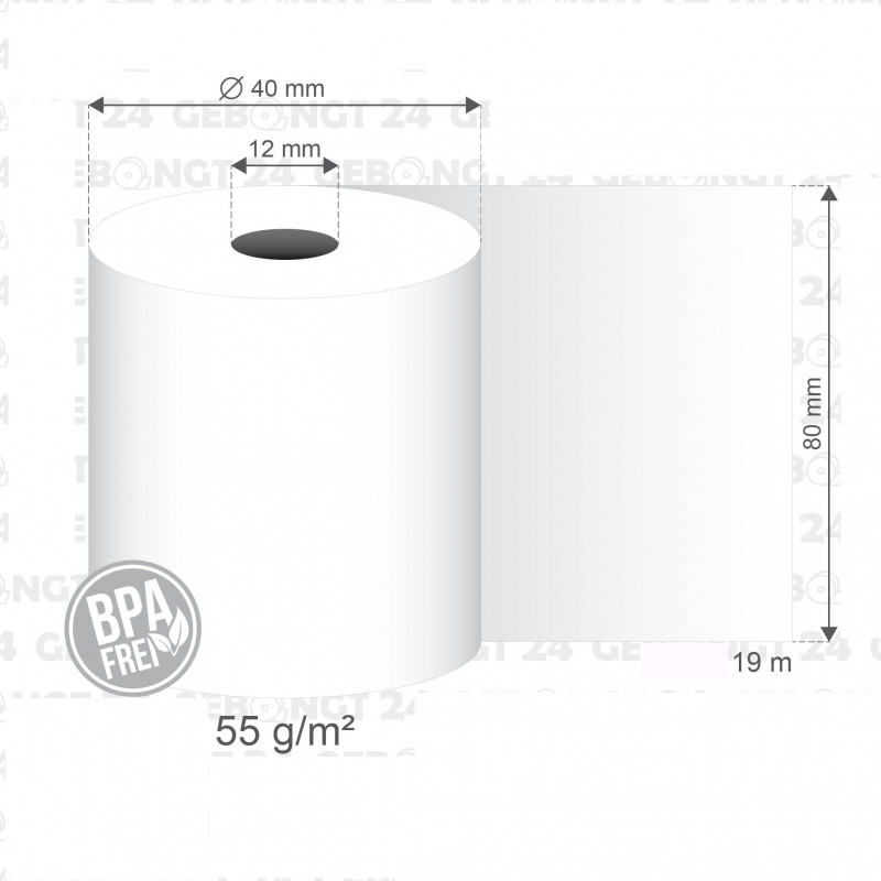 80x19x12 Rouleauc papier thermique pour imprimante mobile 